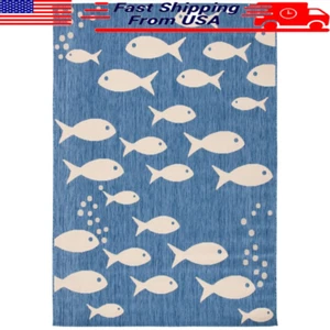 Fish Print Area Rug Indoor Outdoor Water Resistant Easy Care 4x5.7 Feet New - Picture 1 of 2