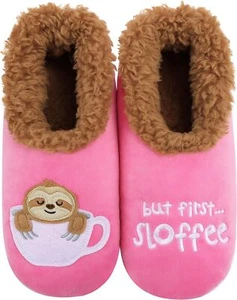 Snoozies Pairable Slipper Socks | House Slippers Large, But First, Sloffee - Picture 1 of 6