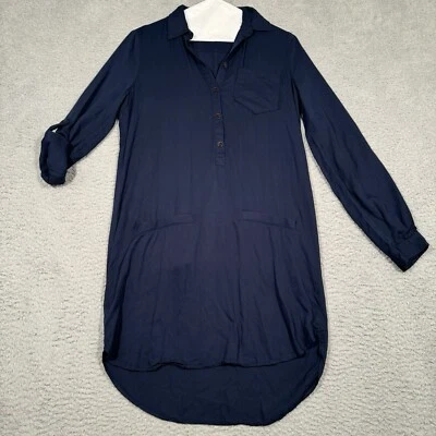 Lacoste Womens Button Up Dress Size 34 Dark Blue Viscose Roll Tab Sleeve XS/S - Image 1 of 4