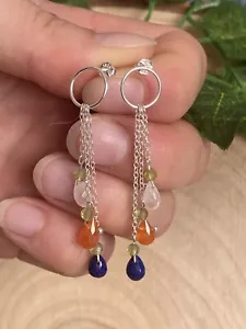 Pendientes colgantes briolette cornalina piedra lunar peridoto lapislázuli plata 925 - Imagen 1 de 6