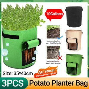 3X 10 Gallon Potato Grow Planter Container Bag Pouch Root Plant Growing Pot Side - Picture 1 of 12