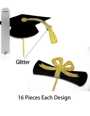 48Pieces выпускной кекс Toppers поздравления класса черный и золотой блестящий бумаги декор - Изображение 1 из 4