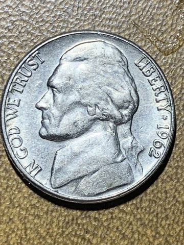 1962 D Jefferson Nickel Error Coin Circulated Strike Through Die Strike Errors Cover