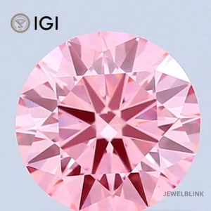 IGI Certified 0.52 Carat Fancy Vivid Pink VVS2 Round Cut CVD Lab Grown Diamond - Picture 1 of 18