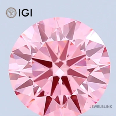 IGI Certified 0.52 Carat Fancy Vivid Pink VVS2 Round Cut CVD Lab Grown Diamond - Image 1 of 4