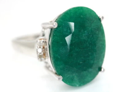 GOLDJUNGE69 * HARRY IVENS RING  SMARAGD OVAL DIAMANT + 925er SILBER - Bild 1 von 4