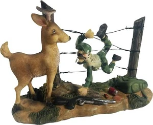 Urbalabs Redneck Hillbilly Deer Hunter Trapped in Fence Hunting Funny Statue - Picture 1 of 7