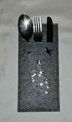 " SALE " Tischdeko ,Bestecktasche TANNENBAUM HELLGRAU  8 Stück - Bild 1 von 2