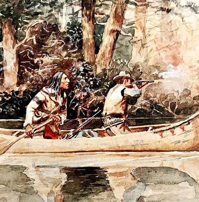 Caught Napping Native American Cowboy Hunting 1978 Old West Print Russell LGAD99 - Image 1 of 2