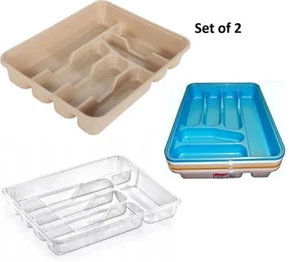 Plastic Kitchen Cutlery Tray Organiser Rack Holder Drawer Insert Tidy Set of 2 - Picture 1 of 18