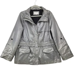 Erin London Women's Jacket Size Large Black White Plaid Check Full-Zip Raincoat - Picture 1 of 14