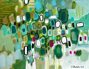 Green Contemporary Abstract Painting 8.5x11in. Original Art on Paper - Picture 1 of 6