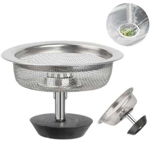 2pc Stainless Steel Kitchen Sink Strainer Stopper Drain Basket Waste Plug Filter - Picture 1 of 12