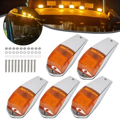5x 31LED Cab/Roof Marker Lights For Peterbilt Kenworth Freightliner Amber Chrome - Image 1 of 4