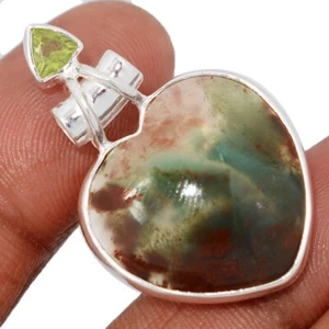 Heart - Natural Chrysoprase & Garnet 925 Silver Pendant Jewelry CP68638 - Picture 1 of 1