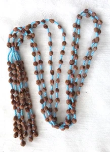 Vtg Navajo 2-Strand Ghost Bead 26" Necklace Cedar Seeds Glass Beads w/5 Tassels - Picture 1 of 4