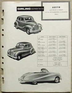 AUSTIN A40 A70 A90 GIRLING Equipment 1948-51 Brakes Maintenance Data Guide - Picture 1 of 3