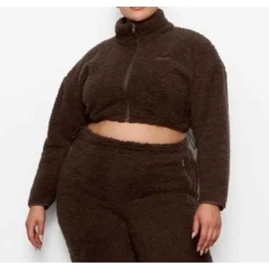SKIMS Teddy Zip Up Cropped Jacket Espresso 2X - Picture 1 of 11