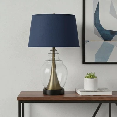 Lámpara de mesa urna de metal negro de 30" con pantalla azul marino Empire Foto 1 de 4