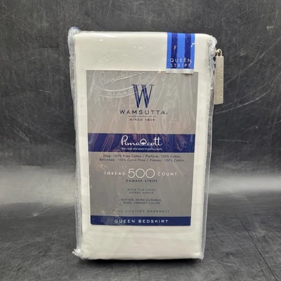 Wamsutta Queen Bedskirt Damask Stripe 500 TC 100% Prima Cotton - Image 1 of 4