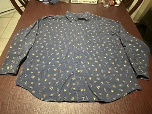Camicia uomo Roundtree & Yorke 2XL blu pesca a mosca stampa bottoni davanti cotone - Foto 1 di 7
