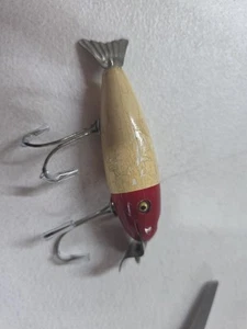 Creek Chub Wagtail señuelo de pesca de madera antigua ojos de vidrio pelirroja LOTE 5-148 - Imagen 1 de 8