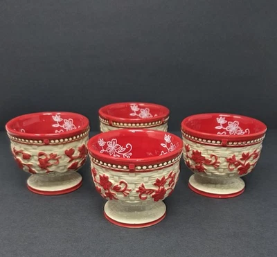 Juego de 4 tazas de salsa tazones pequeños rojos tejido de canasta de encaje floral Temptations Foto 1 de 4