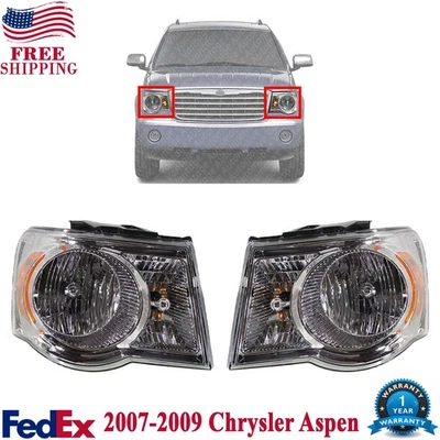 Front Headlight Set of 2 For Chrysler Aspen 2007-2009 Left & Right With Bulb 2Pc - Image 1 of 4