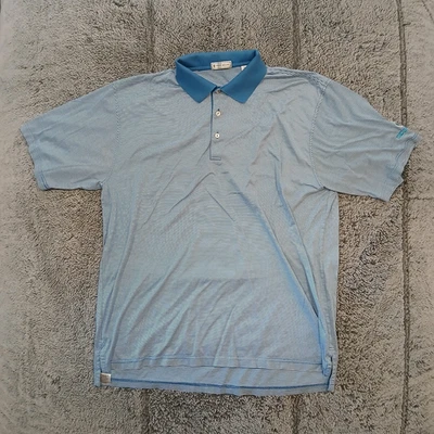 Polo de golf Peter Millar para hombre XL azul a rayas 100 % algodón logotipo de barclays Foto 1 de 4