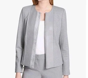 CALVIN KLEIN Blazer Women's 6 (Small) Gray Faux Leather Snake Print Hem Jacket - Picture 1 of 9