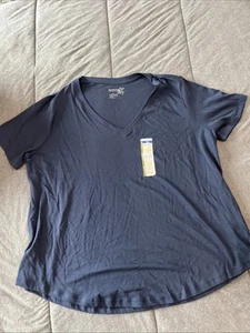 Terra & Sky Women's V-Neck T-Shirt with Short Sleeves Dark Blue Size 1X - Picture 1 of 3