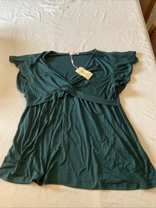 Neu mit Etikett Ekouaer Damen Pyjama Oberteil Bluse mit Flatterärmeln ~ grün ~ 2XL - Bild 1 von 8