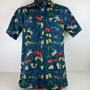 Deniliquin Ute Muster Short Sleeved Button up Shirt Mens S Blue/Yellow 53/79 - Picture 1 of 7