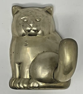 Vintage Brass Cat Wall Hook Hanger Large Tail Hanging Coats Hat Taiwan 5.5"x4" - Picture 1 of 8