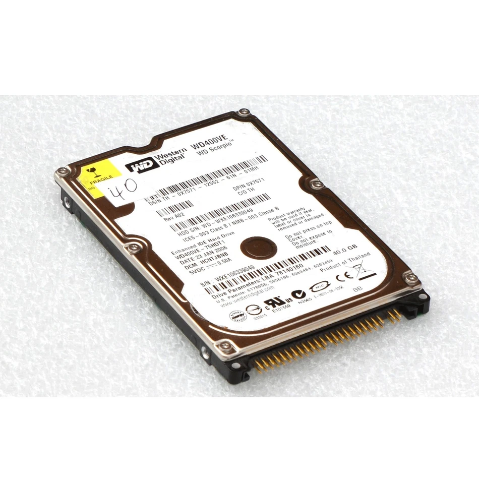 40GB 2,5" 6,35CM 44-PIN HDD FESTPLATTE WD WD400VE-75HDT1 ATA IDE 0X7571 #L98 - Bild 1 von 1