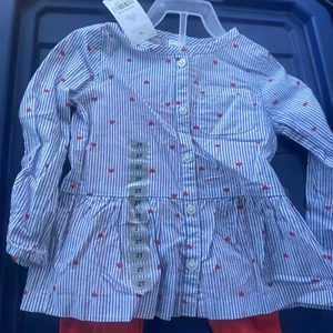 Carter's 2-Piece Playwear Set Blue White W/Red Hearts &Gray Girls Sz 2T NWT - Picture 1 of 6