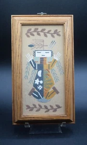 NATIVE AMERICAN NAVAJO MOTHER EARTH SAND PAINTING FRAMED 9.5" SIGNED - Picture 1 of 5