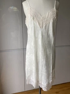 CREPE WITH SATIN FLOWERS BHS SIZE 12 IVORY NIGHTIE VINTAGE MINI SLIP PETICOAT - Picture 1 of 15