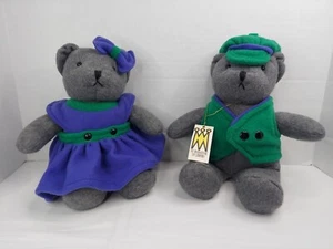 Manhattan Toy Co Plüsch grau Fleece Teddybären Junge Mädchen 13 Zoll 1994 blau grün - Bild 1 von 17