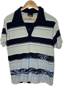 Quiksilver polo shirt mens medium blue white striped Y2K surf cotton - Picture 1 of 9