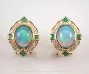 2Ct Oval Cut Nature Fire Opal Halo Women's Stud Earrings 14K Yellow Gold Plated - Picture 1 of 7