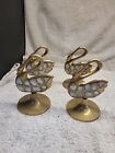 Rare Set Of 4 Mid Century Brass Swans With Mother Of Pearl Wings Vintage 4x3”
