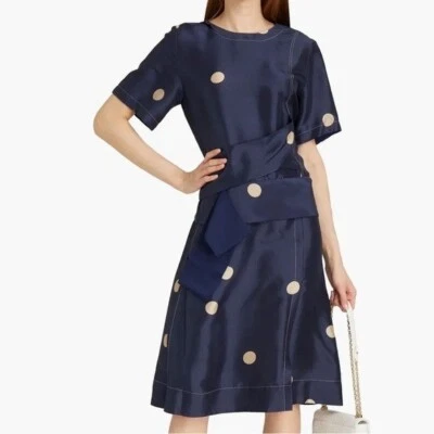 Mini Vestido 3.1 Phillip Lim Azul Marino Lunares Correa Cruzada Seda Dupioni Cuello Redondo 2• Foto 1 de 4