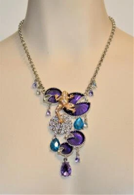 Nwt Color Argento Orso Smalto Rana Foglie Strass Trasparente Forma Ciondolo 18 " - Immagine 1 di 3