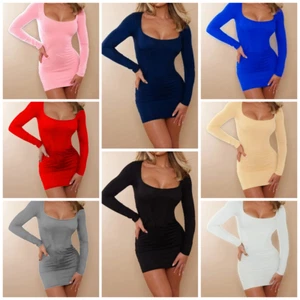 WOMEN'S DRESS LONG SLEEVE BODYCON MINI DRESS SUMMER PENCIL DRESSES TIGHT DRESS - Picture 1 of 8
