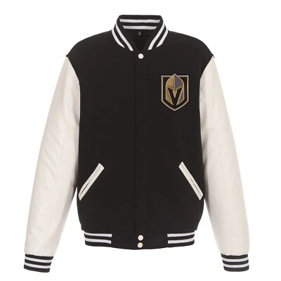 NHL Vegas Golden Knights Reversible Fleece Jacket PVC Sleeves  Front Logos Black - Image 1 of 4