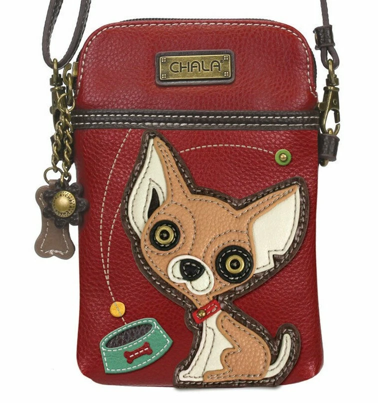 Chala Chihuahua Cell Phone Burgundy Crossbody Bag Small Convertible Dog Purse