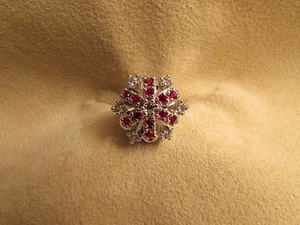 N.O.S. Vintage Lady's Sterling Silver Cluster Ring W/red & clear Cubic Zirconias - Picture 1 of 12