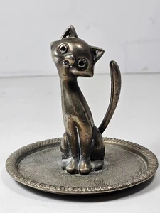 Vintage "EP Zinc Alloy Silver" Kitty Cat Ring Holder - Picture 1 of 8
