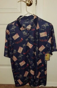 Camisa para hombre Windham Pointe azul oscuro Holiday SANTA CLAUS (mediana) - Imagen 1 de 5